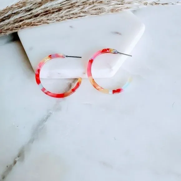 7/$35 Multi Color Acrylic C Hoop Earrings - Picture 7 of 7